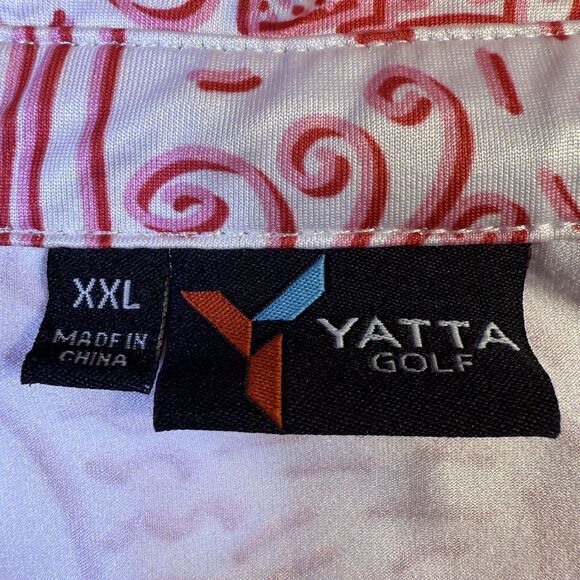 Yatta Golf Mens XXL Pink White Short Sleeve Golf Polo Shirt Hawaiian Theme Shaka - Picture 4 of 11